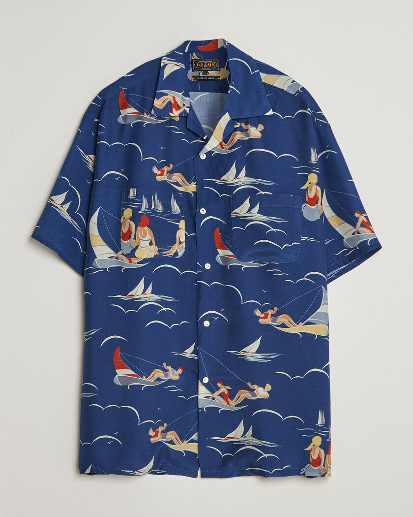 BEAMS PLUS Holiday Print Camp Shirt Navy – Blå