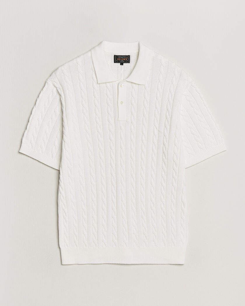 BEAMS PLUS Short Sleeve Cable Polo White – Vit