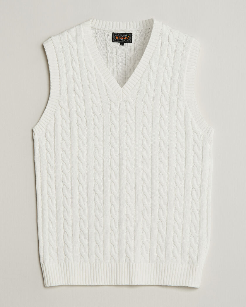 BEAMS PLUS Cable Knit Vest White – Vit