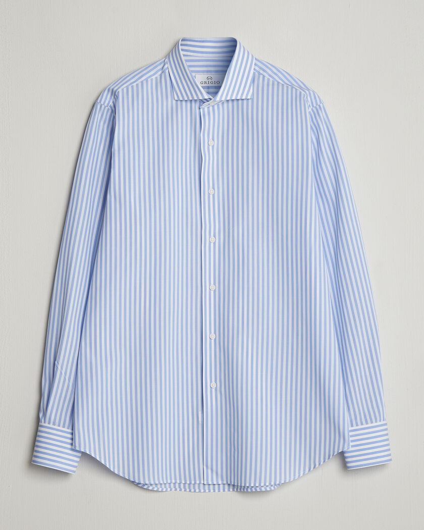 Grigio Cotton Poplin Dress Shirt Light Blue Stripe – Blå