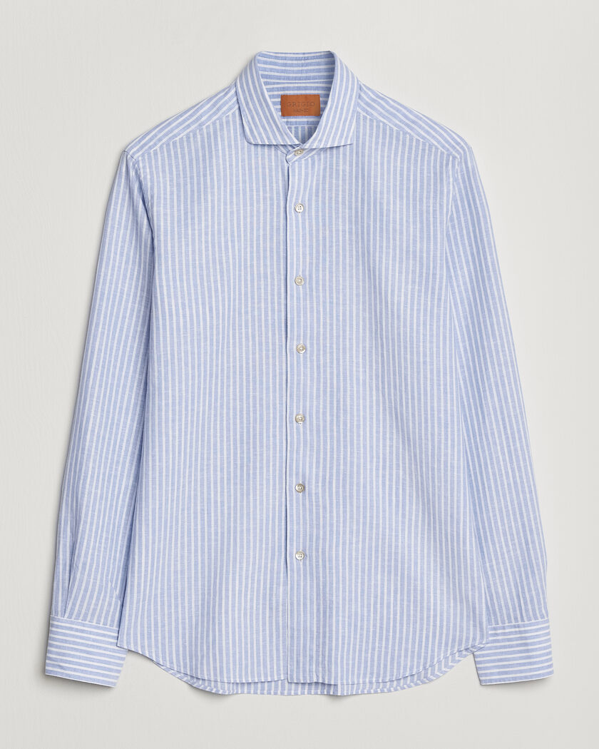 Grigio Washed Cotton/Linen Shirt Blue Stripe – Blå