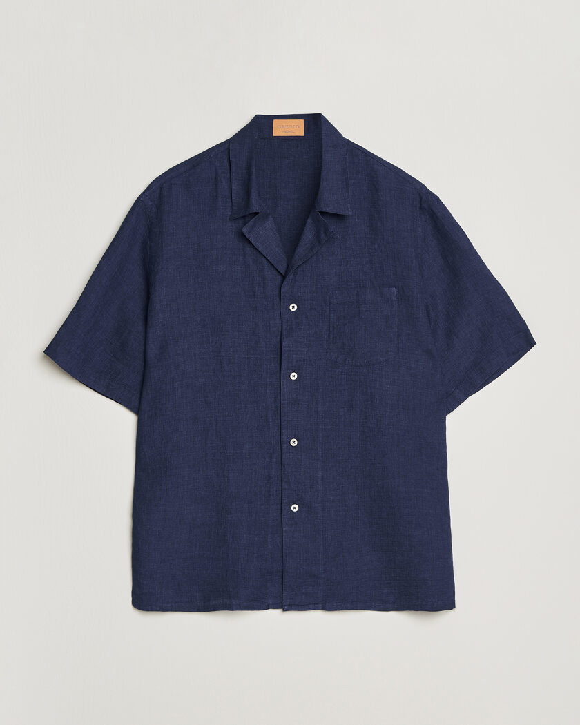Grigio Linen Camp Collar Shirt Navy – Blå