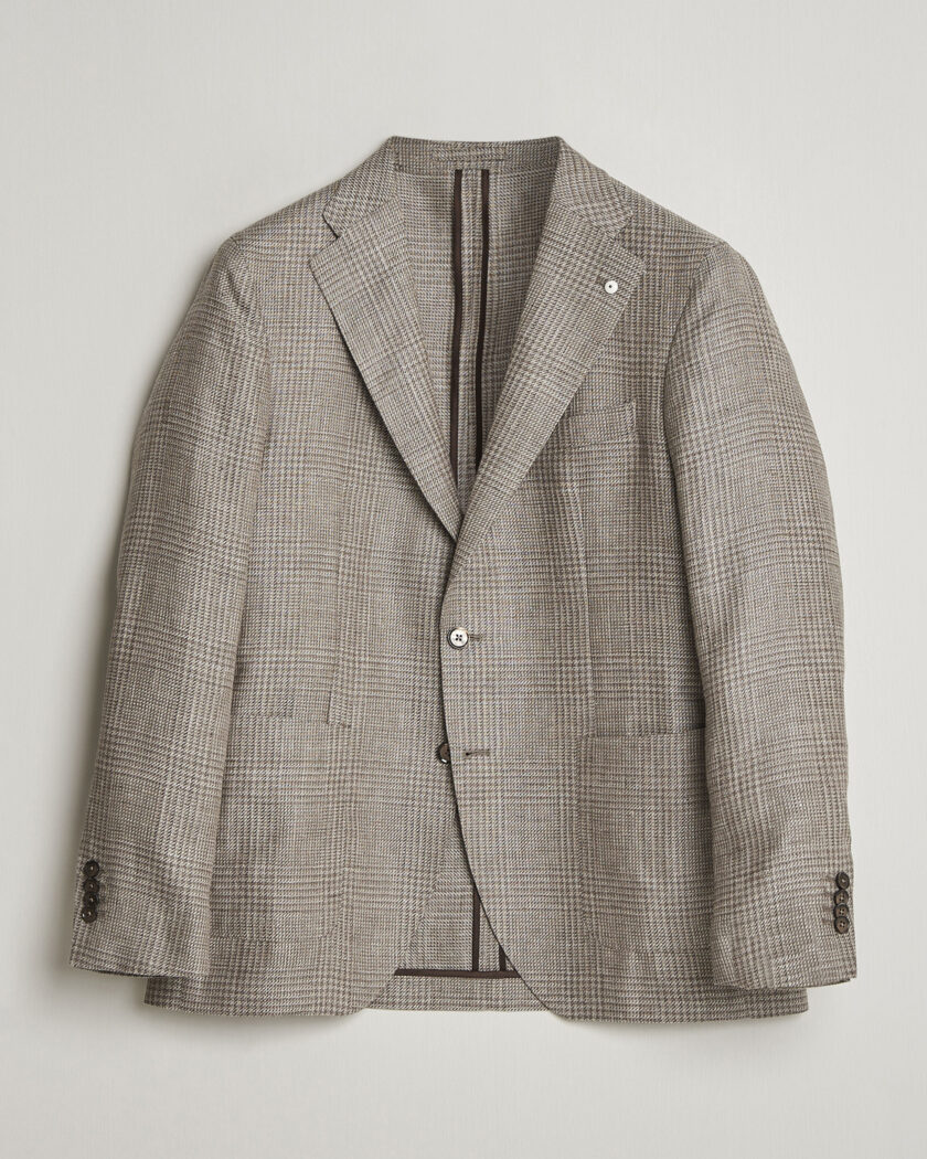 L.B.M. 1911 Jack Regular Fit Linen/Wool Checked Blazer Taupe – Brun