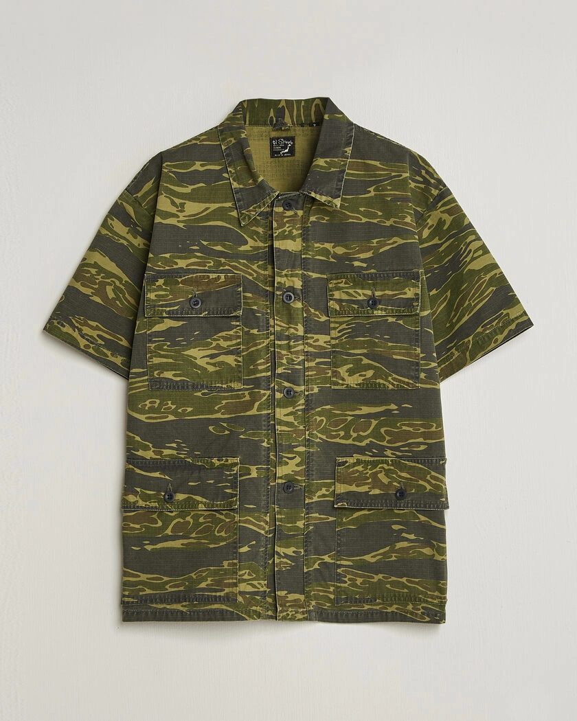 orSlow Short Sleeve Utility Shirt Tiger Camo – Grön