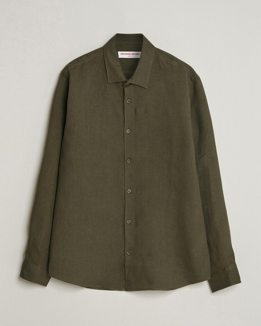 Orlebar Brown Giles Linen Stiched Shirt Bayleaf Green – Grön