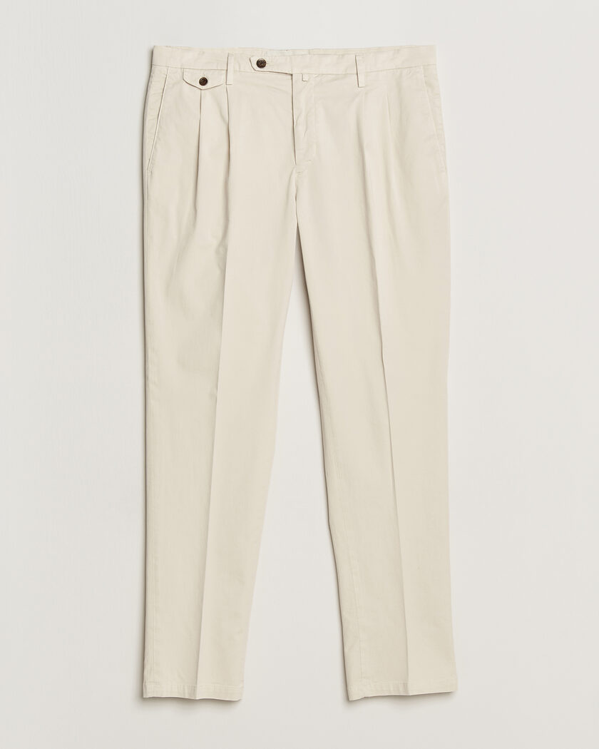 Briglia 1949 Easy Fit Pleated Cotton Stretch Chino Cream – Vit