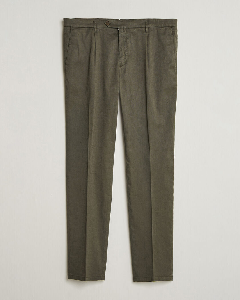 Briglia 1949 Pleated Linen Trousers Olive – Grön