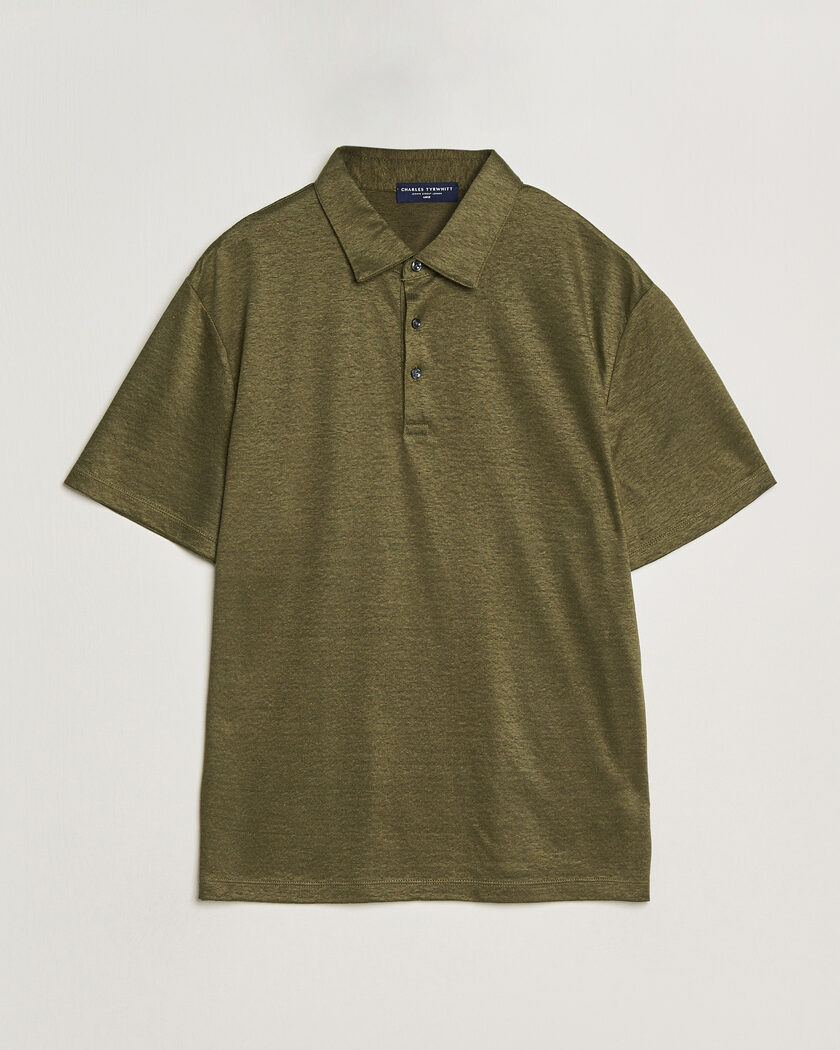 Charles Tyrwhitt Short Sleeve Linen Polo Olive – Grön