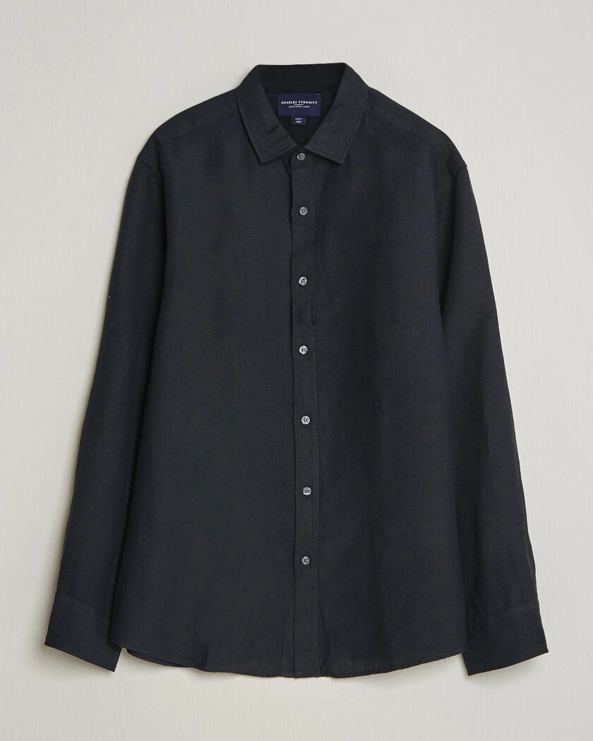 Charles Tyrwhitt Pure Linen Slim Fit Shirt Black – Svart