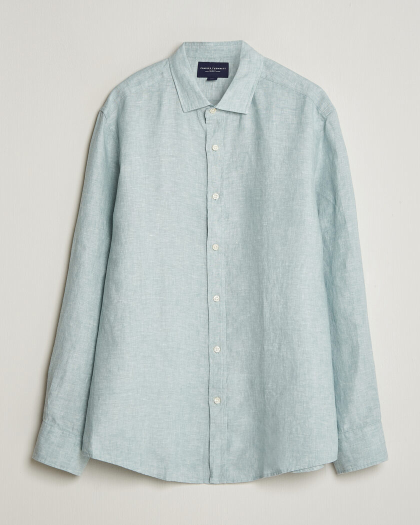 Charles Tyrwhitt Pure Linen Slim Fit Shirt Pale Teal Green – Grön