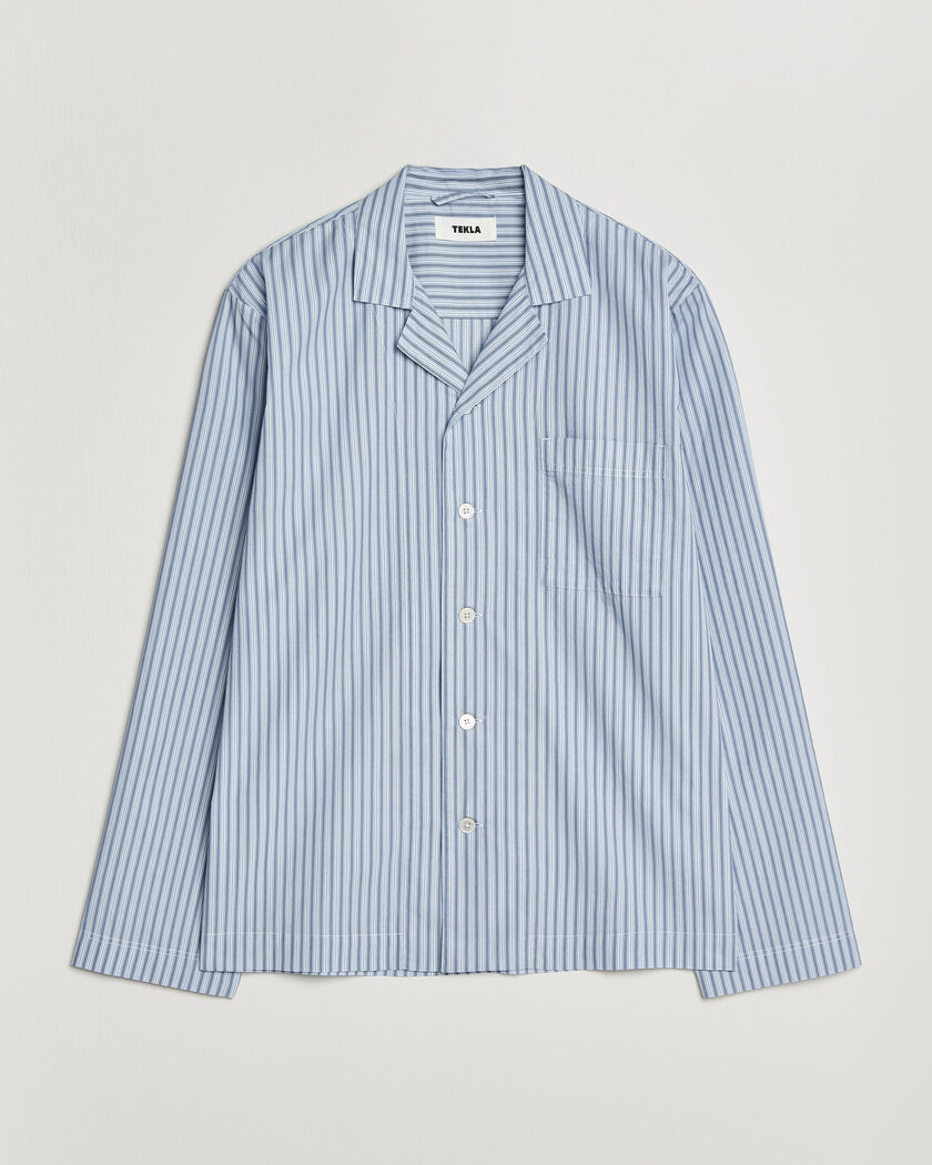 Tekla Fine Twill Pyjama Shirt Cooper Stripes – Blå