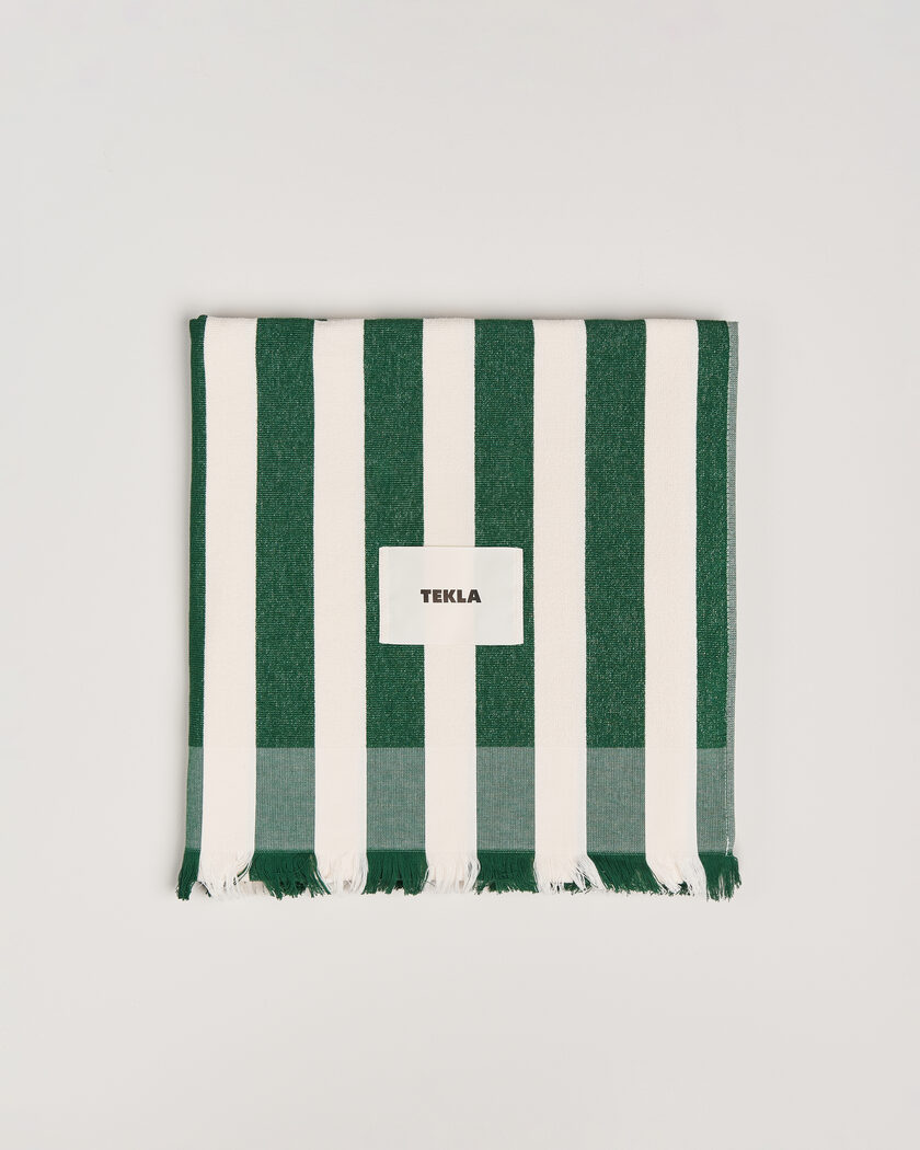 Tekla Organic Terry Beach Towel Green Deck Stripes – Flerfärgad