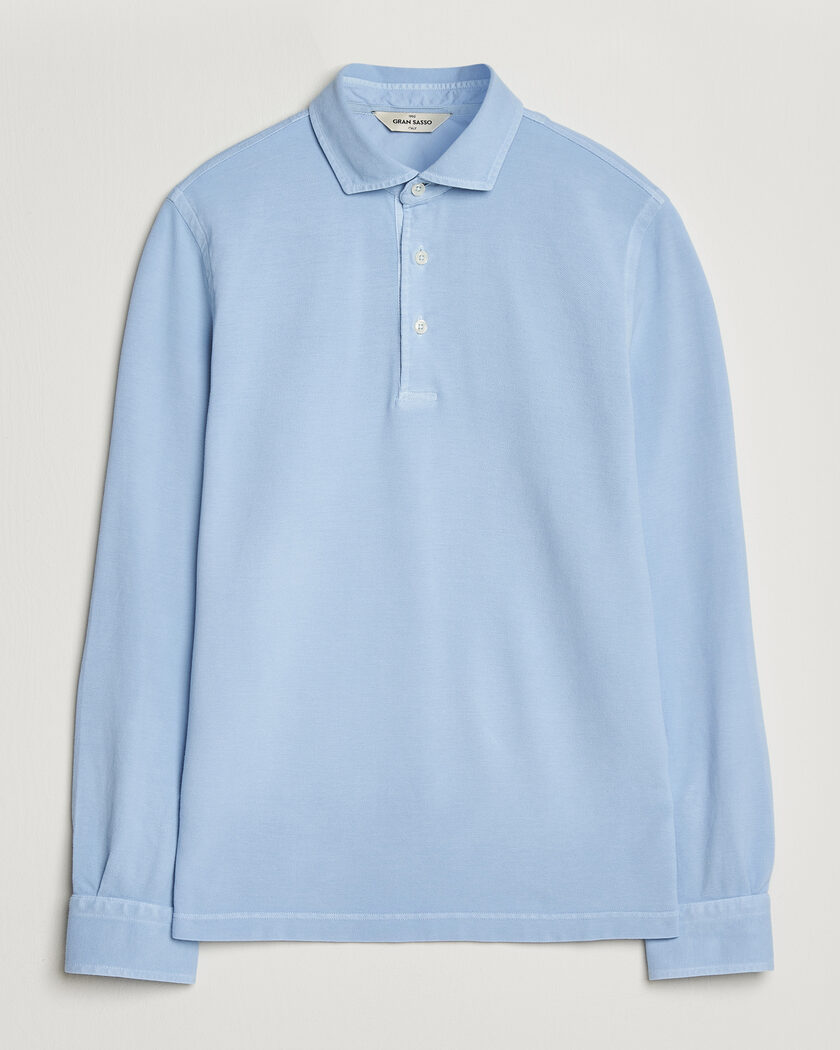 Gran Sasso Washed Long Sleeve Polo Light Blue – Blå