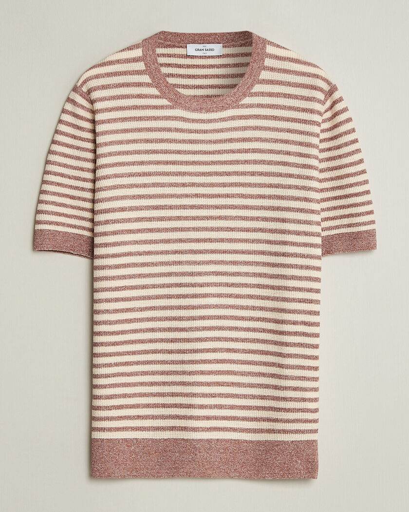 Gran Sasso Linen/Cotton Knitted Striped T-Shirt Red/White – Flerfärgad