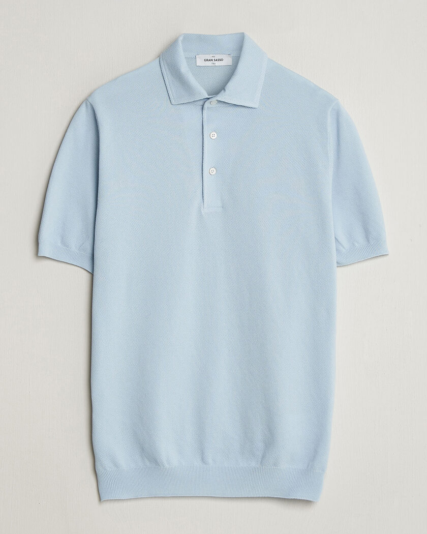 Gran Sasso Cotton Textured Knitted Polo Light Blue – Blå