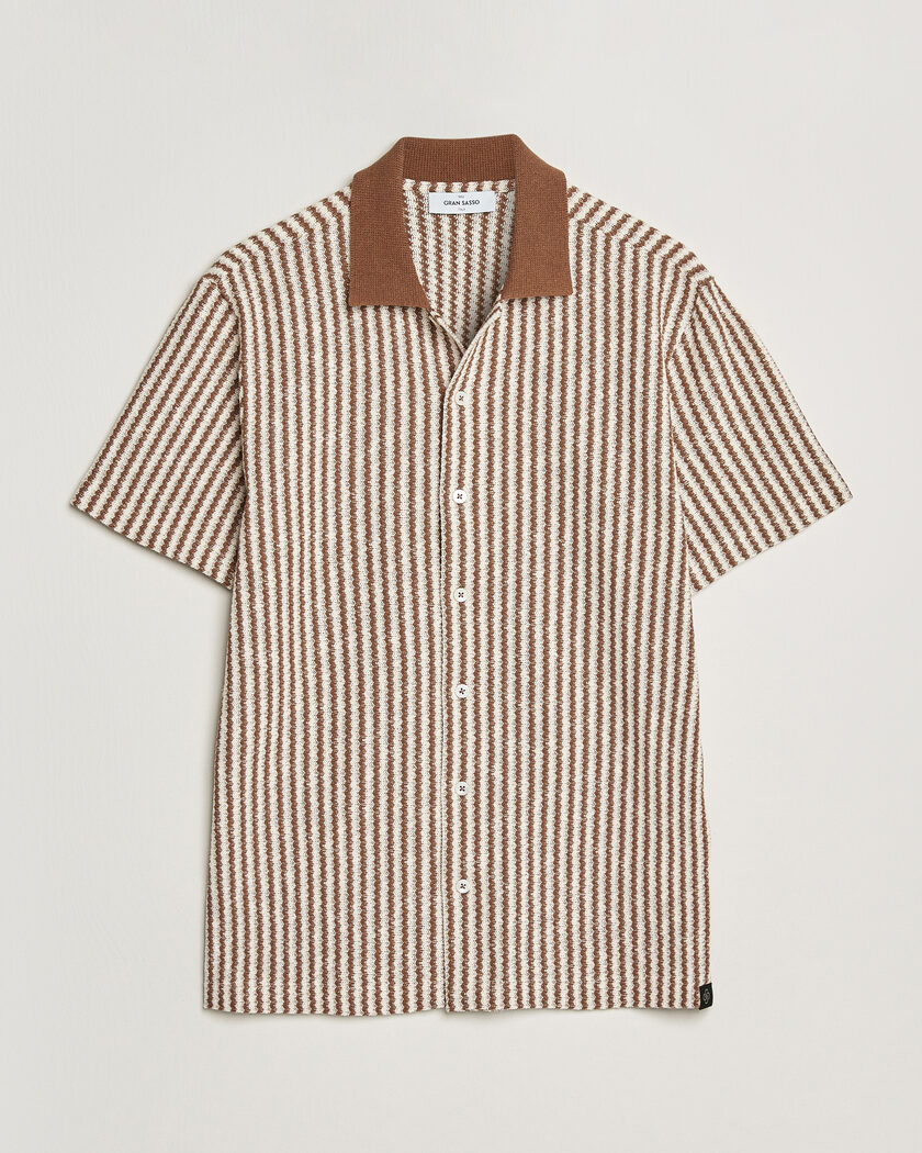 Gran Sasso Cotton Knitted Striped Resort Shirt Brown/White – Flerfärgad