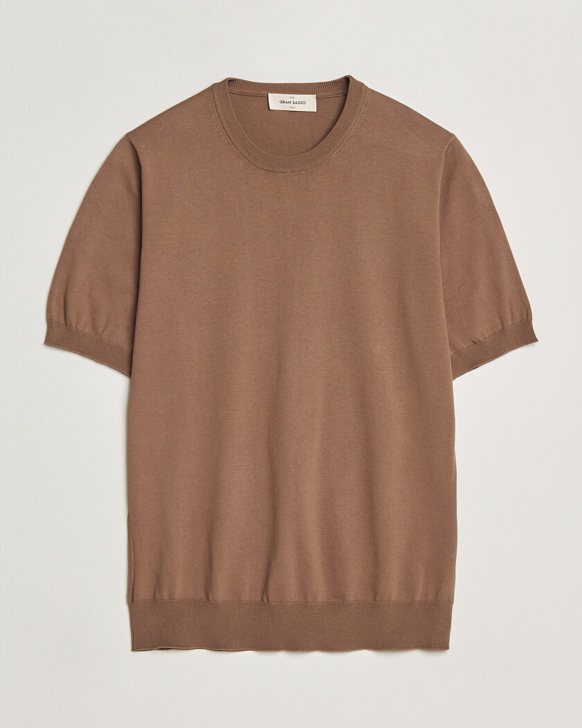 Gran Sasso Cotton Knitted Crew Neck T-Shirt Brown – Brun