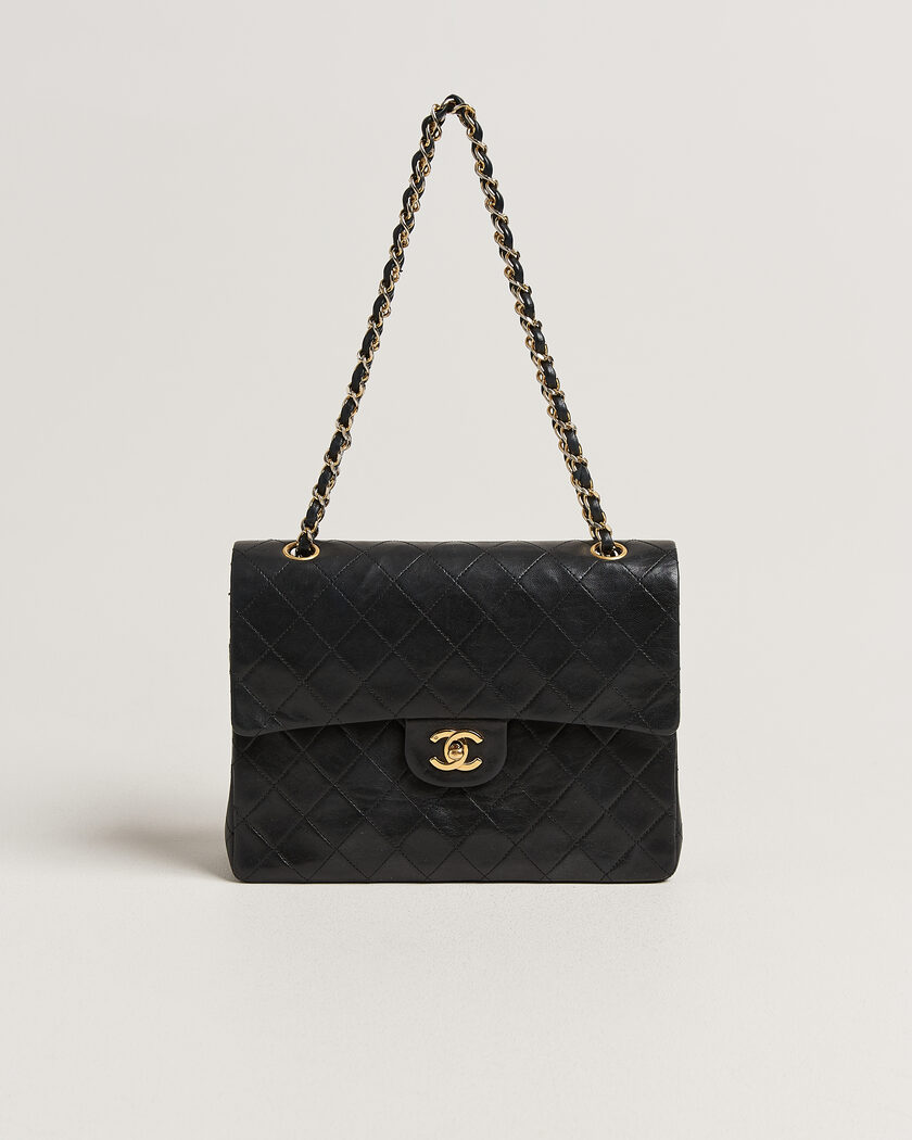 Chanel Pre-Owned Classic Medium Square Double Flap Bag Lambskin Black – Svart