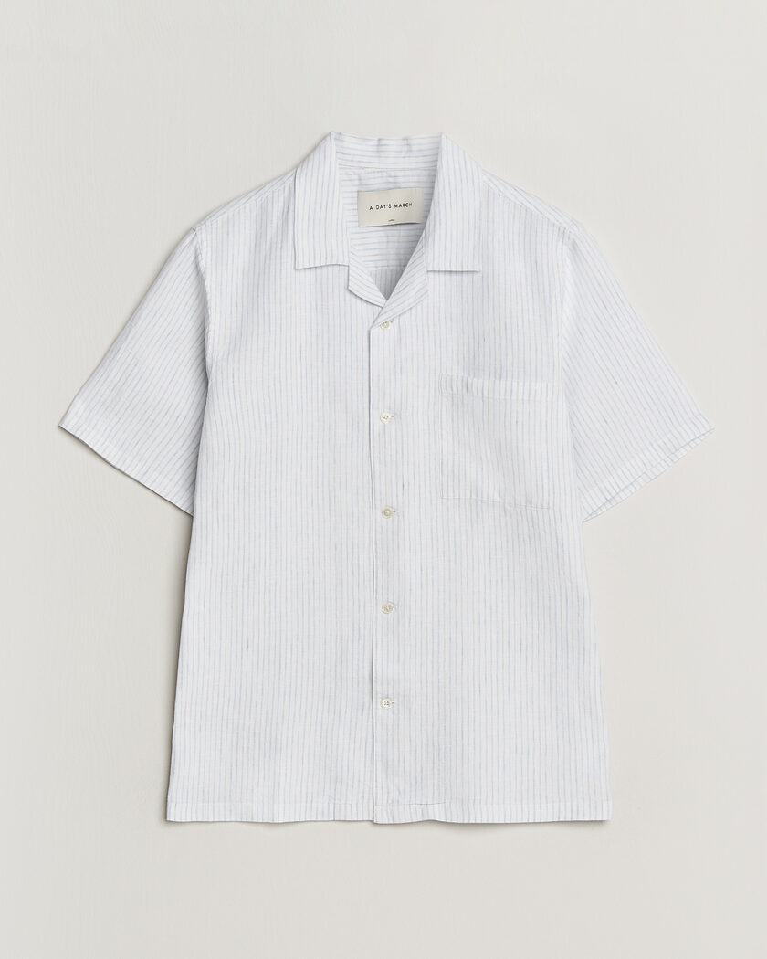 A Day's March Yamu Striped Linen Short Sleeve Shirt White – Vit