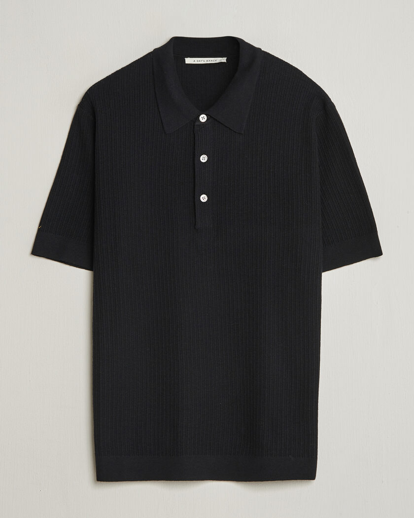 A Day's March Aspen Structured Knitted Polo Black – Svart