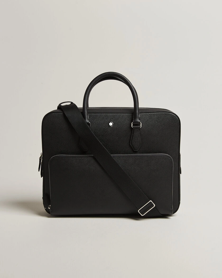Montblanc Medium Sartorial Leather Briefcase with Pocket Black – Svart