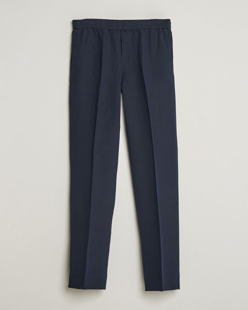Filippa K Theo Relaxed Linen/Cotton Drawstring Trousers Navy – Blå
