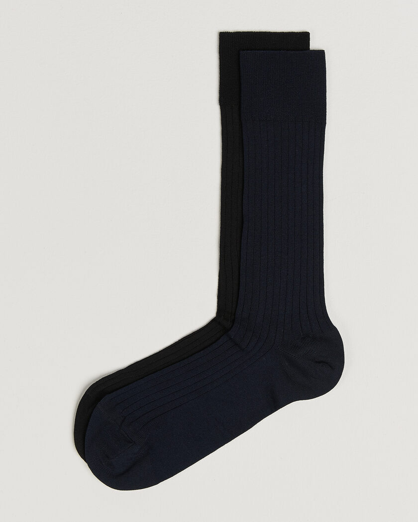 Myrqvist 2-Pack Axel Ribbed Cotton Sock Black/Navy – Flerfärgad