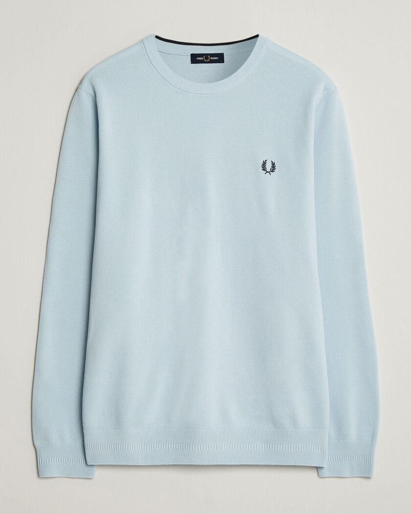Fred Perry Piqué Stitched Sweater Light Ice – Blå