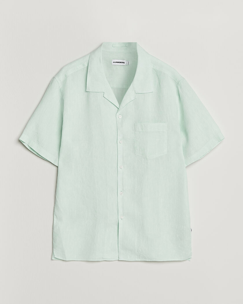 J.Lindeberg Elio Linen Short Sleeve Shirt Bay Green – Grön