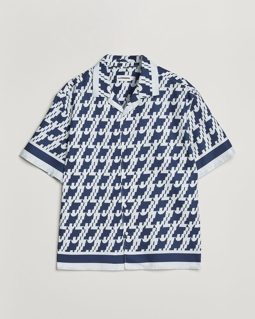 J.Lindeberg Ellis Border Printed Resort Shirt Estate Blue – Blå