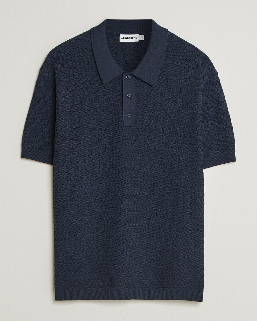 J.Lindeberg Jacques Structured Knitted Polo Navy – Blå