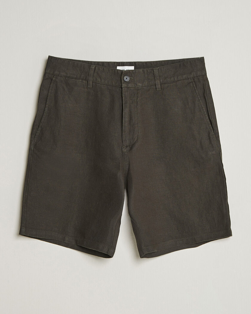 NN07 Aden Linen Shorts Dark Army, Herr, Linneshorts, Grön, Storlek W29