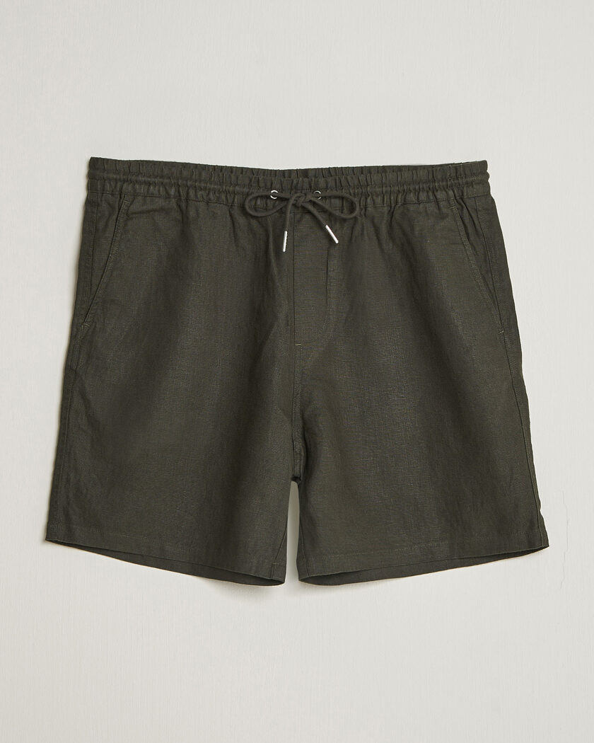 NN07 Gregor Linen Drawstring Shorts Dark Army – Grön