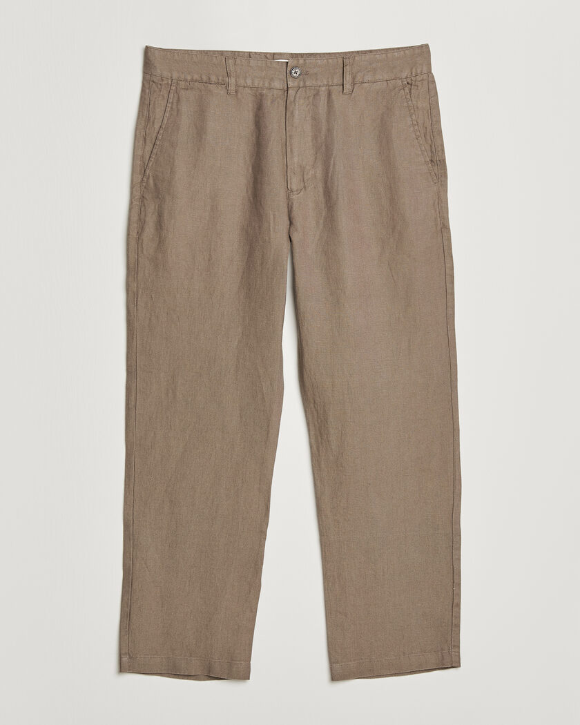 NN07 Aden Regular Fit Linen Trousers Clay Mirage – Brun