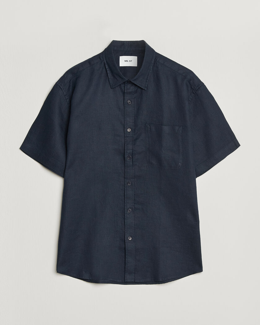 NN07 Deon Linen Short Sleeve Shirt Navy Blue – Blå