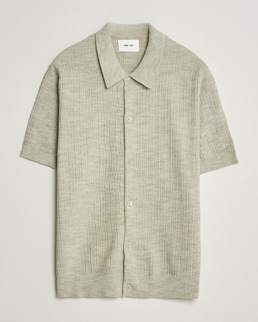 NN07 Nolan Knitted Short Sleeve Shirt Sage Green – Grön