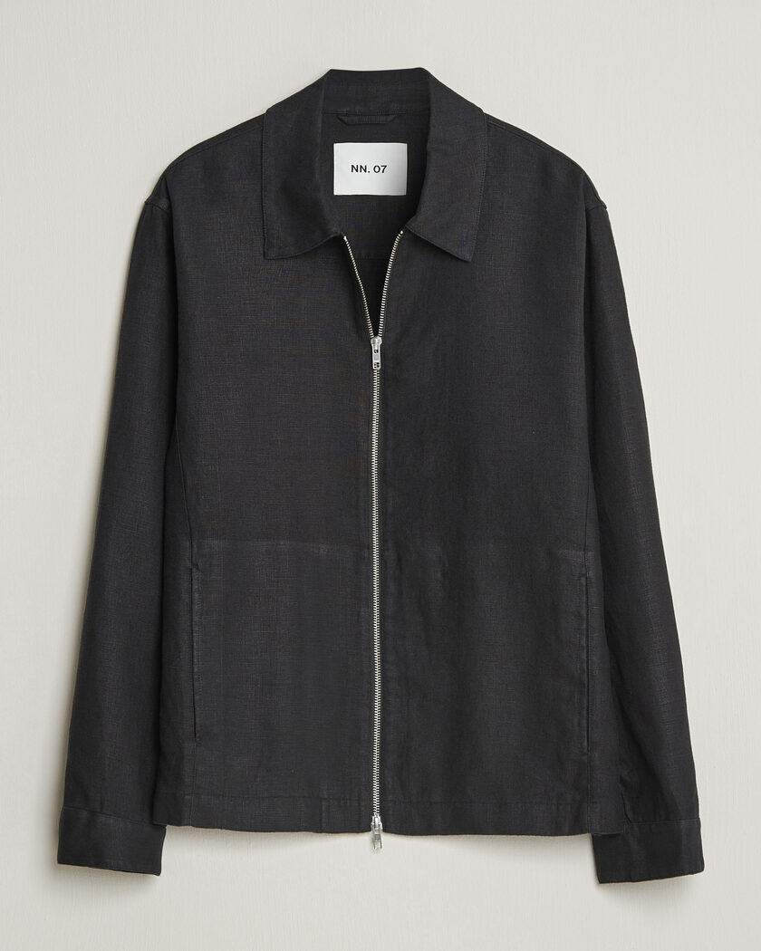 NN07 Alban Linen Full Zip Overshirt Black – Svart