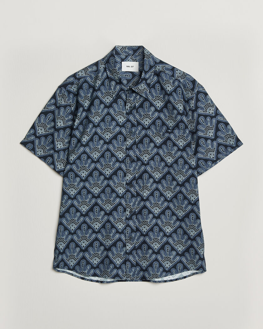 NN07 Deon Printed Short Sleeve Shirt Navy Blue – Blå
