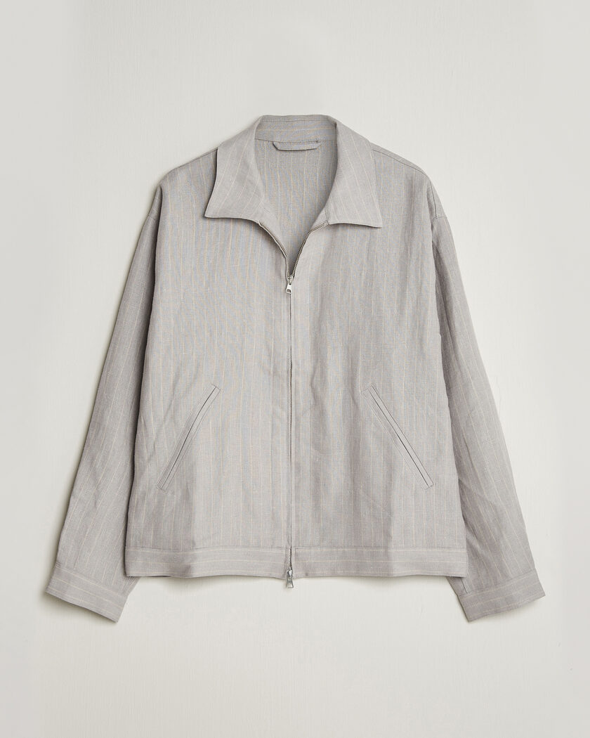 NN07 Petrus Pinstriped Linen Full Zip Overshirt Grey – Grå