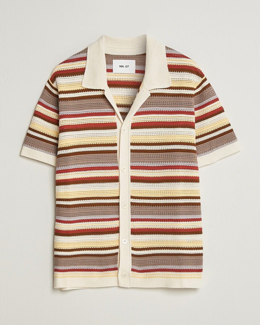 NN07 Lars Striped Knitted Short Sleeve Shirt Ivory Multi – Flerfärgad