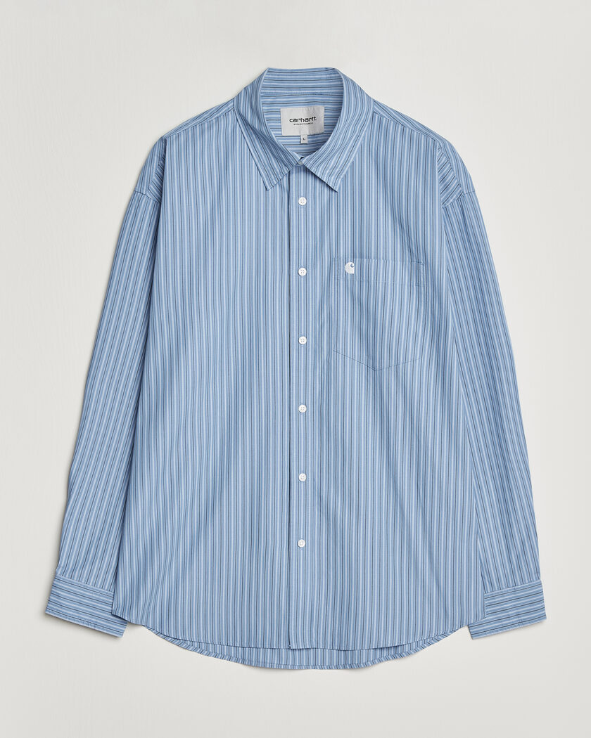 Carhartt WIP Keen Striped Cotton Poplin Shirt Curacao – Blå