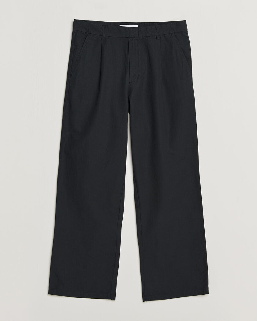 Samsøe Samsøe Valentin Cotton/Linen Pleated Trousers Black – Svart