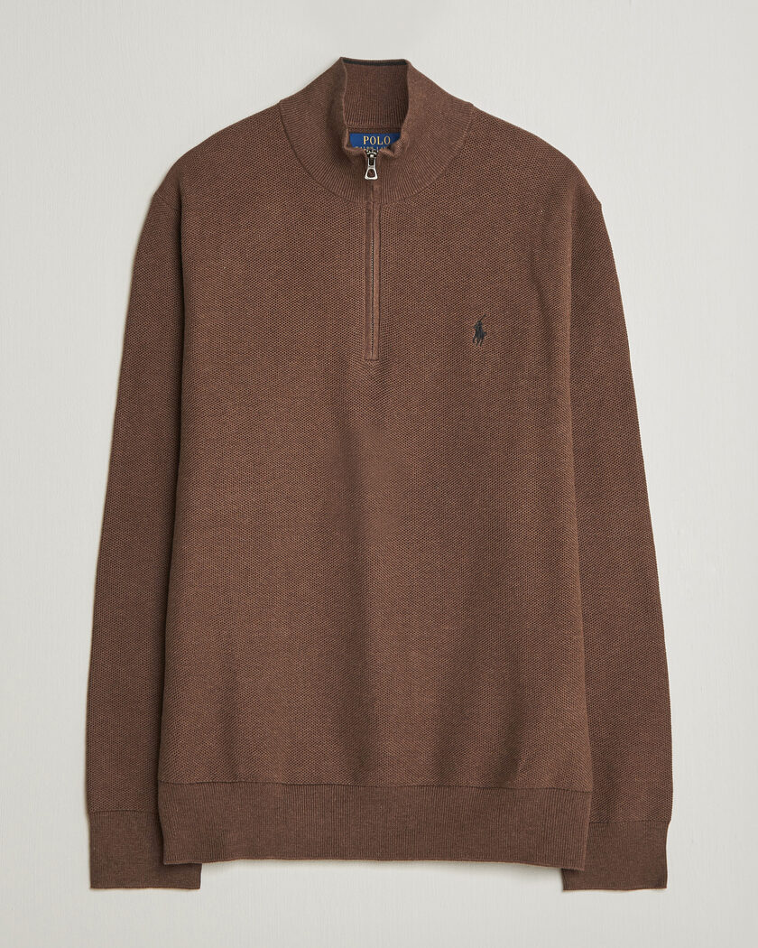 Polo Ralph Lauren Textued Half-Zip Nutmeg Brown Heather – Brun