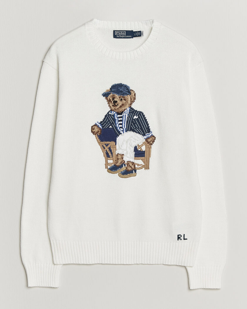 Polo Ralph Lauren Newport Bear Cotton/Linen Sweater Deckwash White – Vit