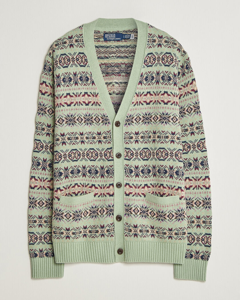 Polo Ralph Lauren Cotton/Linen Fairisle Cardigan Green Combo – Grön