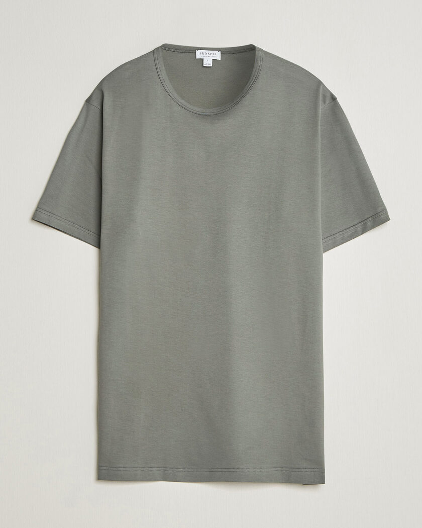 Sunspel Crew Neck Q82 Cotton T-Shirt Fossil Grey – Grå
