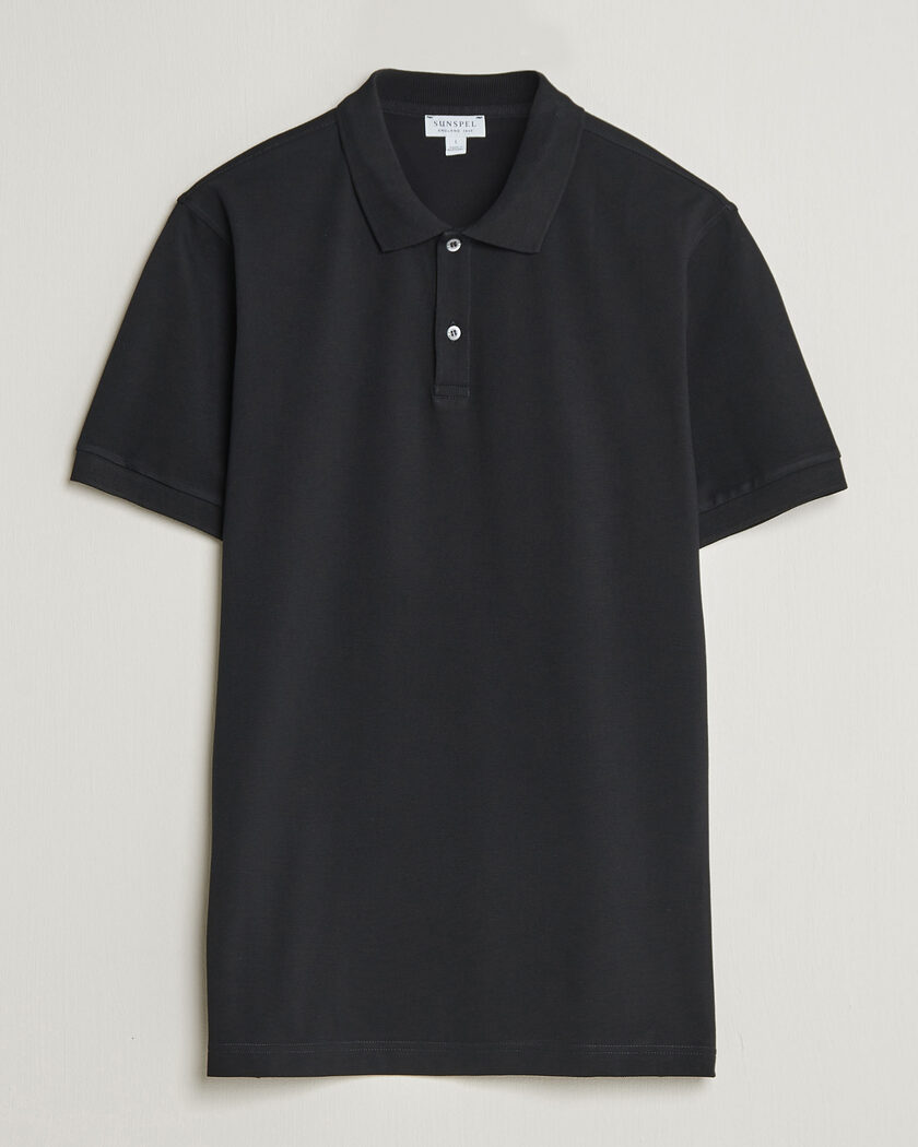 Sunspel Short Sleeve Pique Polo Black – Svart