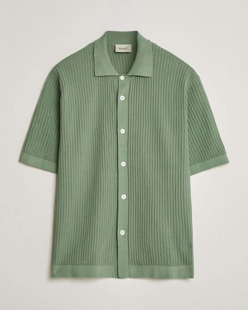 Forét Barrow Short Sleeve Knitted Cotton Shirt Green Oxide – Grön