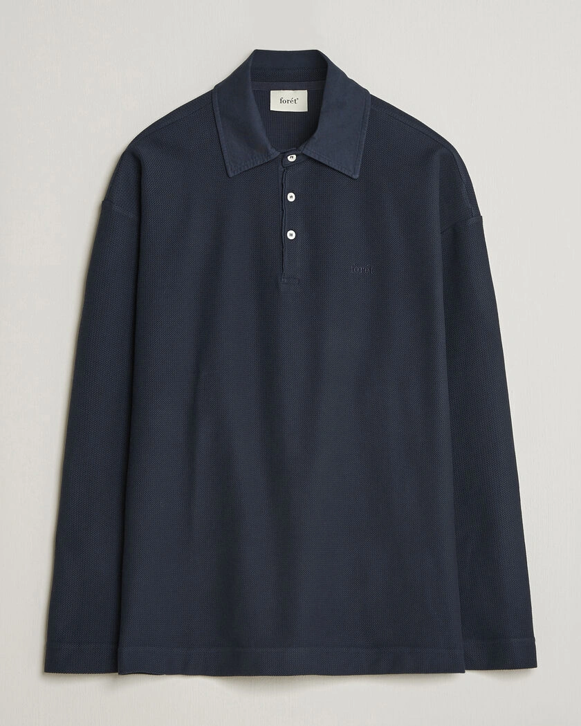 Forét Herb Textured Knit Polo Navy – Blå