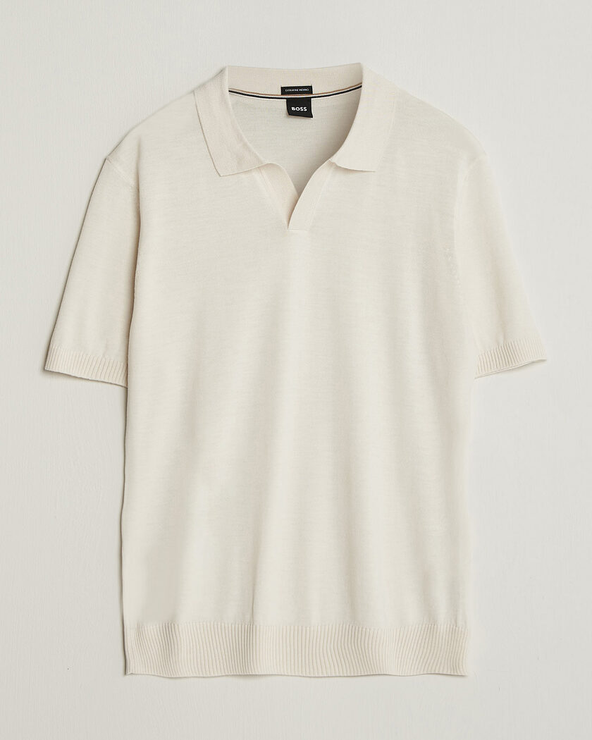 BOSS BLACK Lantoni Knitted Polo Open White – Vit